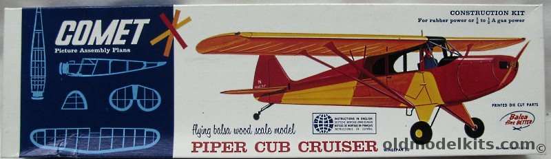 Comet Piper Cub Cruiser - 30 Inch Wingspan Flying Balsa Aircraft, 3902 plastic model kit